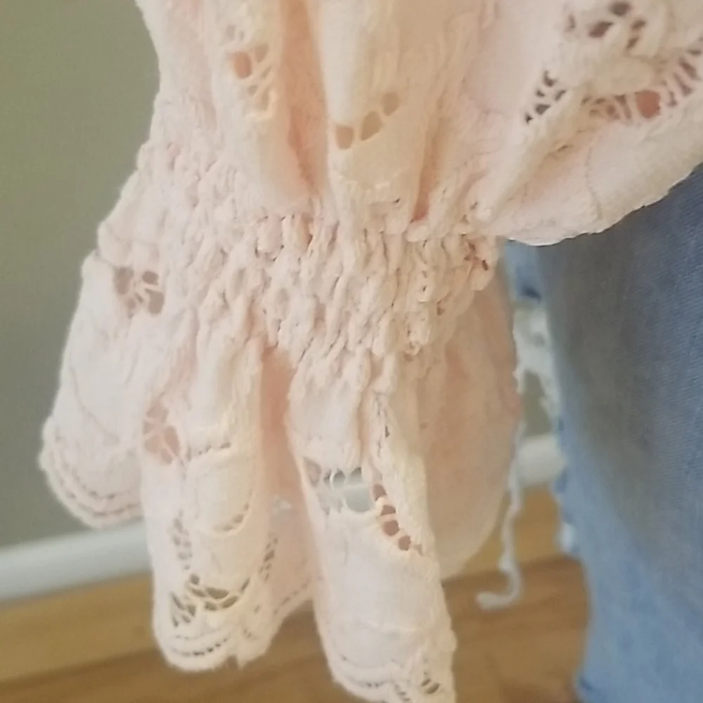 Free People Olivia Balloon Sleeve Lace Blouse